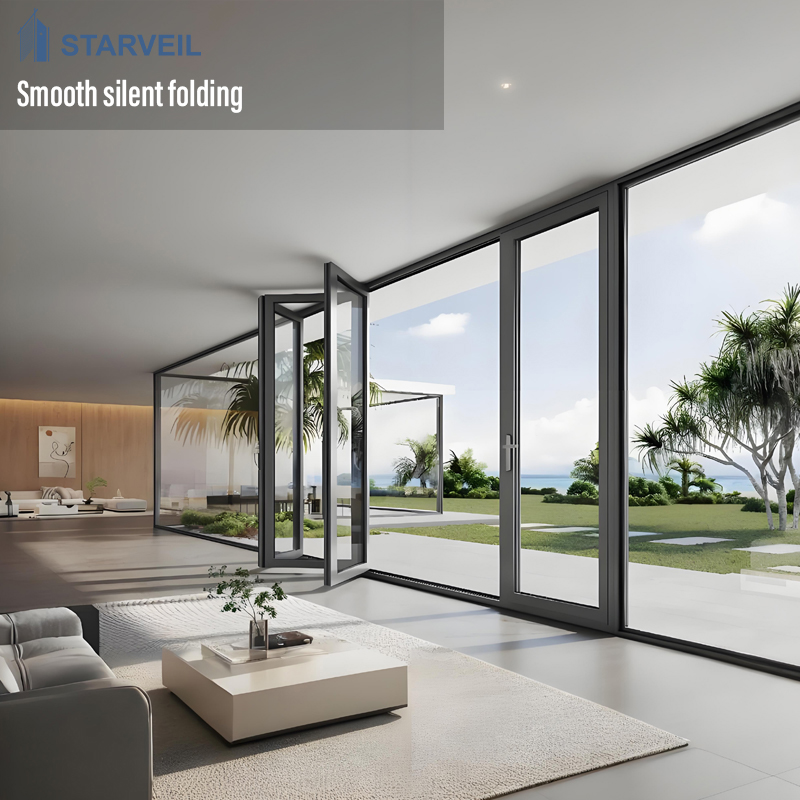 Veranda Folding Patio Door Aluminum Double Tempered Glass Covered Porch Outdoor Design Waterproof Weatherproof Seal System