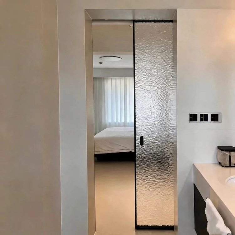 Frosted Tempered Glass Pocket Sliding Door Aluminum Alloy Waterproof For Bedroom Kitchen
