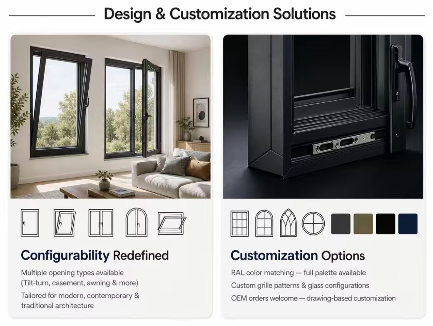 Energy-Efficient Aluminum Double Tempered Glass Impact Glass American Crank Casement Window