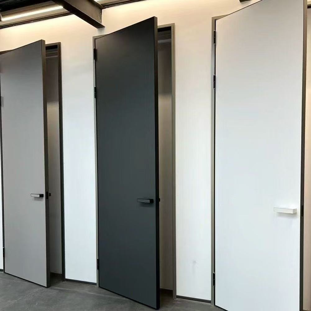 Soundproof and Moisture-resistant Aluminum-wood Doors, Flush Exterior with Inward-opening Design, Aluminum Alloy Frame Set
