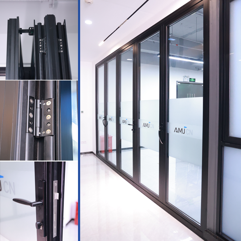 Large Modern Lockable Waterproof Accordion Sliding Aluminum Frame Bifold Folding Double Glass Patio Doors